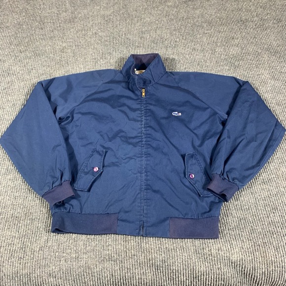 VTG Izod Lacoste Jacket Mens Large Blue Bomber Plaid Liner Pockets Classic Retro - Picture 1 of 11
